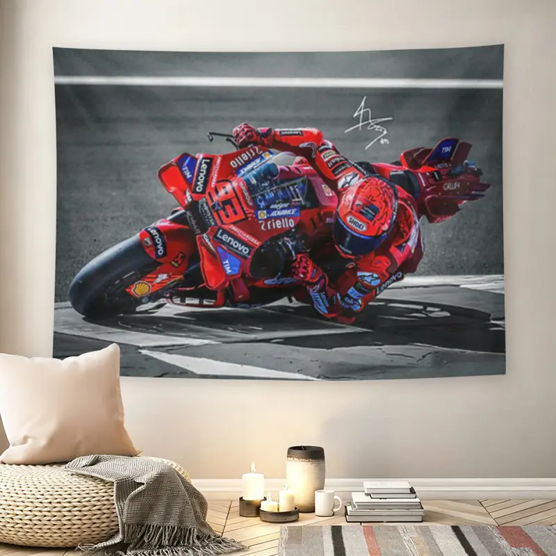 MotoGP Racing Wall Flag, Red Ducati Print, Mid-century Modern Black Flash Manga Style, Motorsport Aesthetic, For Adult Fans, Man Cave Decor, Living Room, Bedroom, Racing Fan Decorative Tapestry Wall Hanging