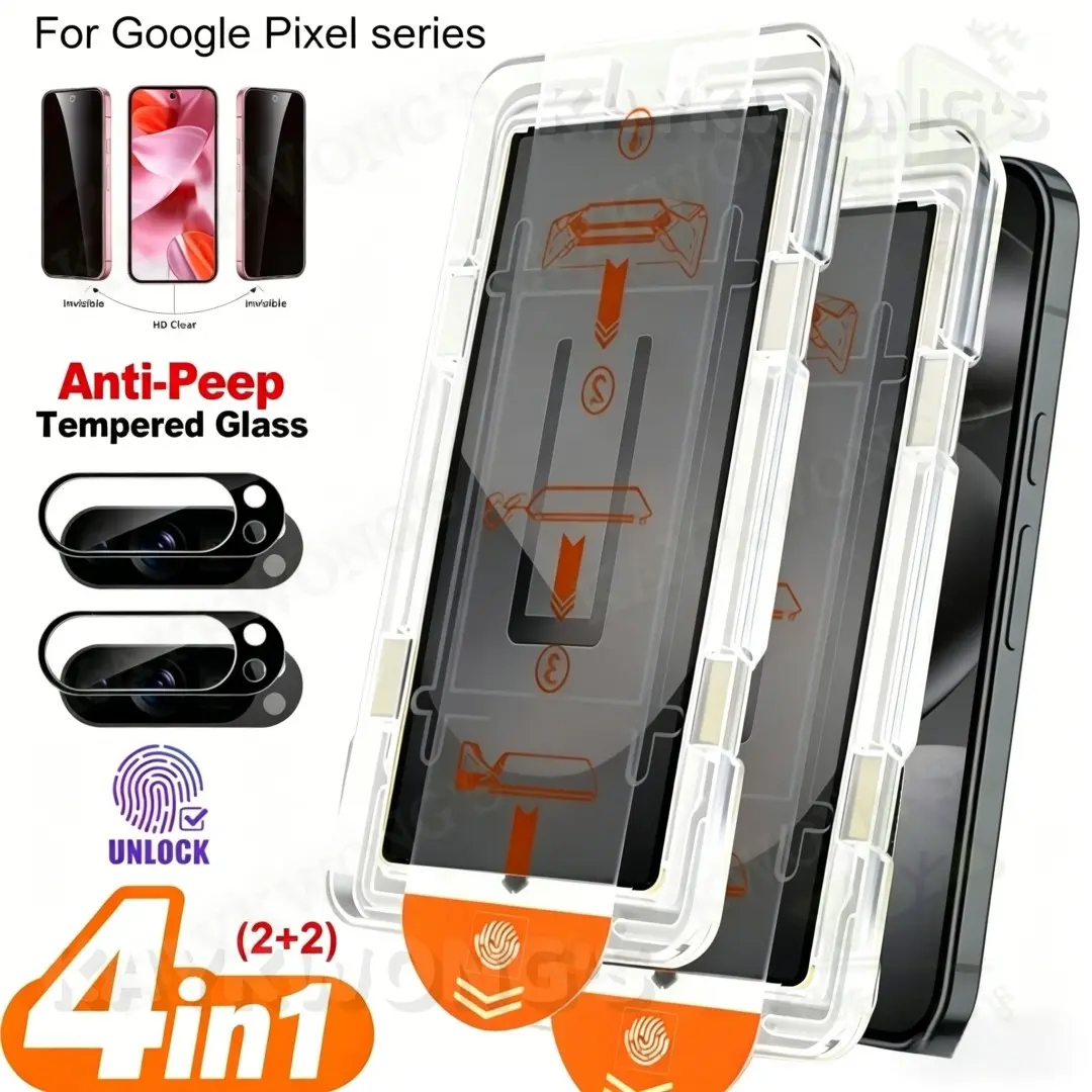 KAYKWONG'S 4-In-1 Set: 2 Privacy 9h Clear Tempered Glass Films + 2 Lens Films Phone Screen Protector for Google Pixel  6a/7/7a/8/8 Pro/8A/9/9 Pro/9a/9 Pro XL/10/10 Pro/10 Pro XL Series, Oil Repellent, Excellent Privacy Protection, Ideal Christmas Gift