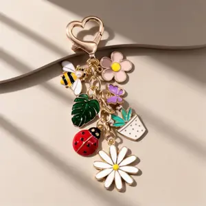 1pc NXQXN Handmade Enamel Butterfly & Keychain - Cute -Themed Suitable for Jewelry Gift, Round for Keys, Birthdays, Plant-Themed with Leaf & Honeybee, for, Office, Daily Use