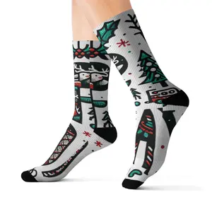 Holiday Cheer Sublimation Socks - Festive Christmas Stockings, Happy Winter Socks, Gift for Her, Novelty Apparel, Cozy Footwear