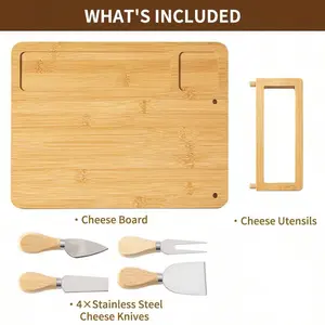 1 Set Bamboo Cheese Board Set, Cheese Tray, Charcuterie Board And Serving Meat Platter With 4 Stainless Steel Cheese Knives, Ideal For Wedding Gifts Christmas Birthday Party