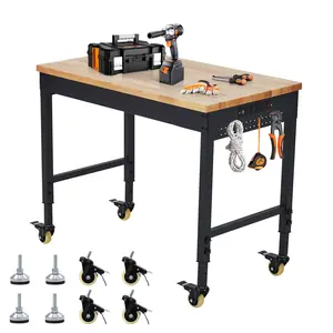 New Upgraded Utility Tables Heavy-Duty 72-Inch Workbench with Adjustable Height from 27.8" to 39.5" in Six Levels, 2000 lbs Capacity, Built-in Power Outlets, Ideal for Garage, Workshop, and Home Use