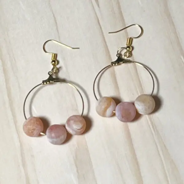 Frosted Orange Bead And Hoops Earrings - Orange Frosted Bead And Hoops Earrings - Frosted Orange And Hoops Earrings