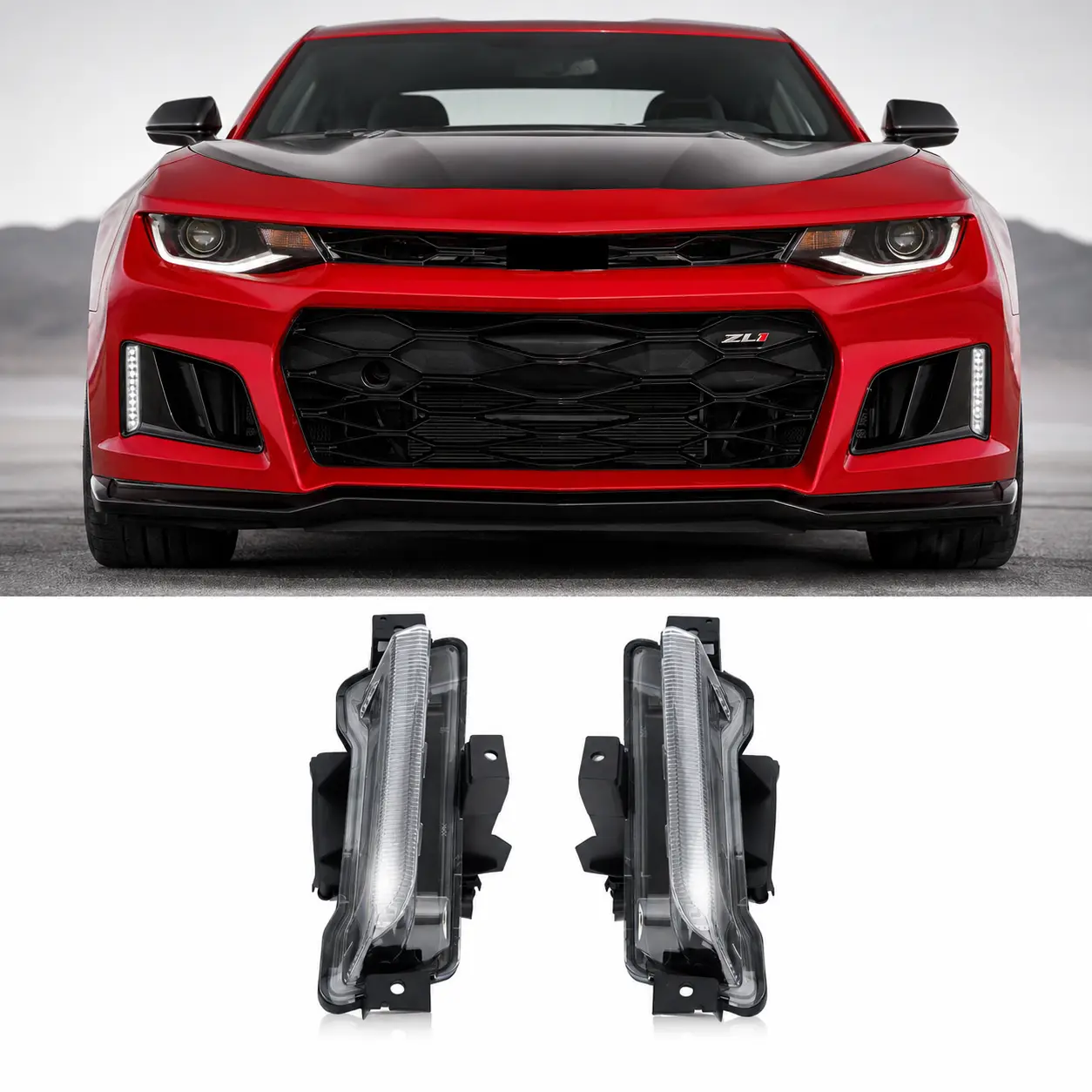 For Chevrolet Camaro LS LT ZL1 2016-2018 LED Fog Lights DRL Daytime Running Lamps Front Bumper Driving Light Assembly Clear Lens Pair with Wiring Harness