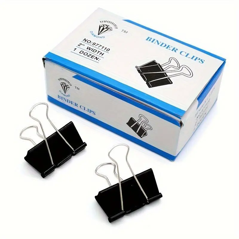 12pcs/box, Large Binder Clips, Big Paper Clamps Clips For Office Supplies, 1.6Inch/41mm Width, Black