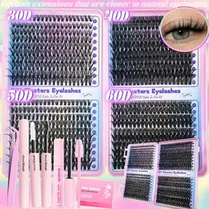 Individual Eyelash Extensions, 1 Set Natural Curl Eyelash with Lash Glue & Tweezers & Brush & Lash Remover, Eye Makeup Enhancement Kit for Women, DIY Lash Clusters, Eyelashes Extensions, Cosmetic