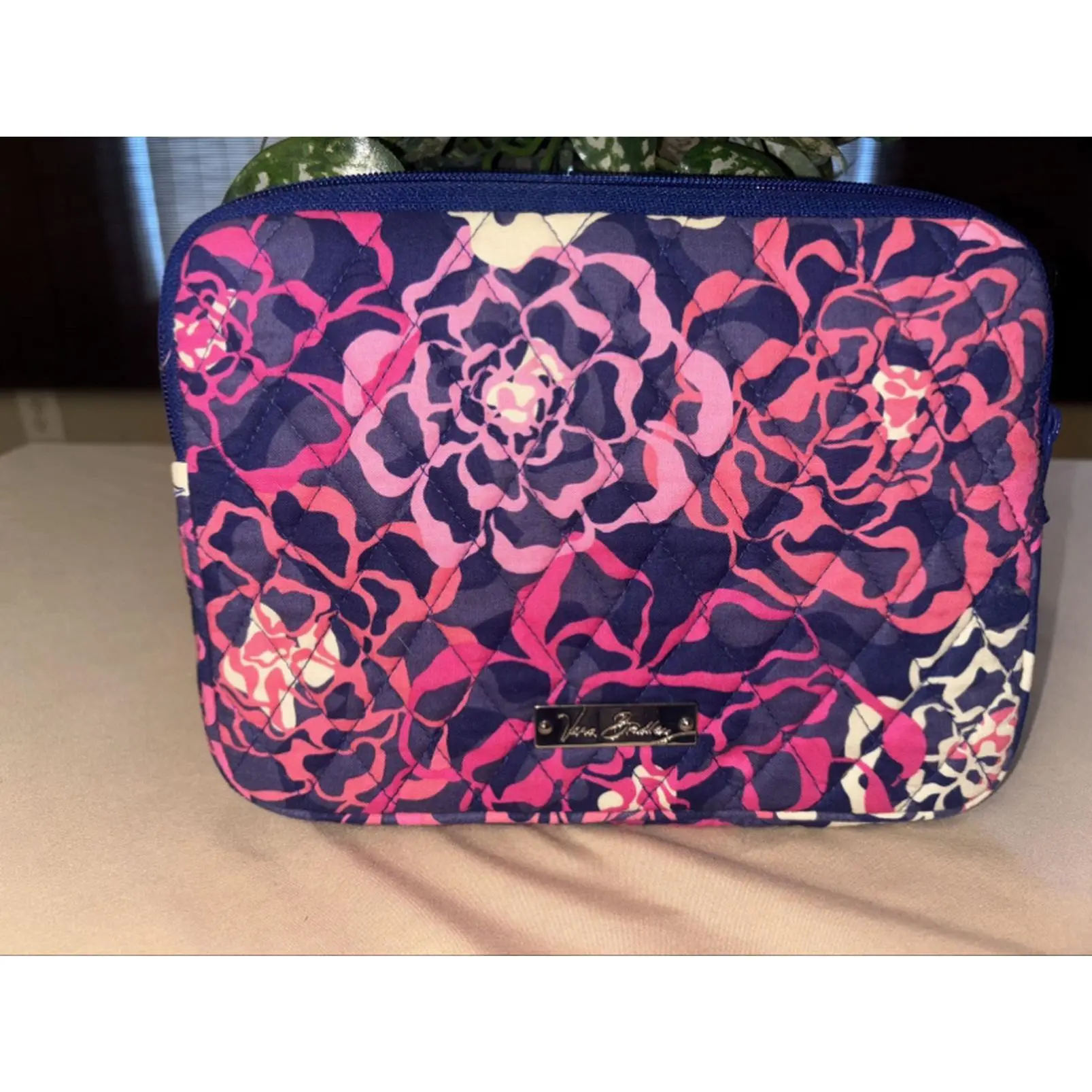 Vera Bradley Pink & Navy Quilted Resale Bag with Floral Pattern and Zipper Closure