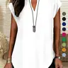 Women's Plain Notched Neck Fitted Blouse, Shirts, Casual Fashion Fitted Classy Elegant Minimalist Basic Top for Summer, Ladies Clothes for Daily Wear, casual comfy classy, Blouses Shirts Tops, Womenswear #GLOBAL PICKS