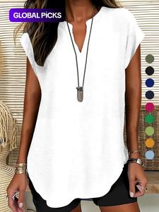 women's plain notched neck blouse, casual elegant top for summer, ladies clothes for daily wear, shirts