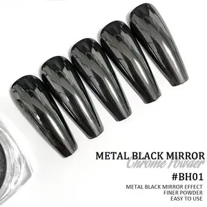 Metal Black Mirror Chrome Powder for Nail Design with Shiny Chrome Effect Finer Powder