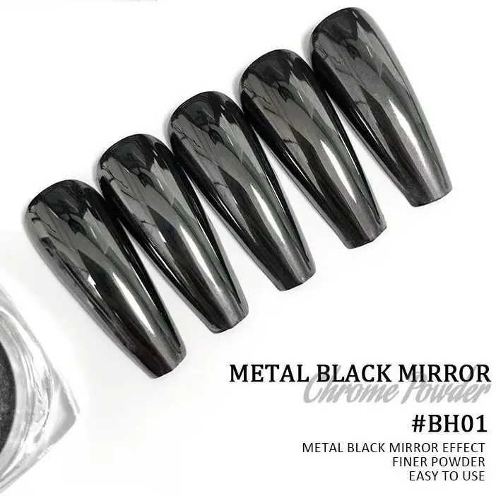 Metal Black Mirror Chrome Powder for Nail Design with Shiny Chrome Effect Finer Powder