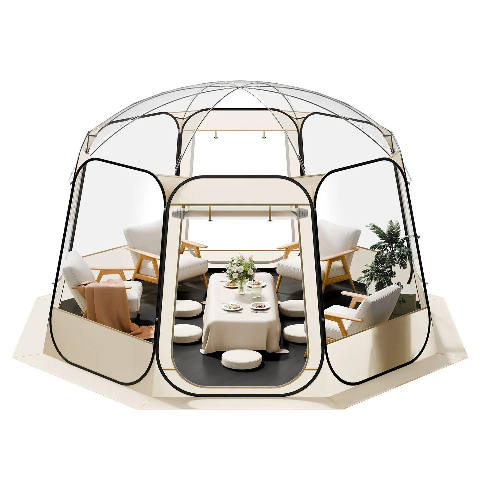 12 x 11.1 ft Large Pop Up Clear Bubble Tent for 10-12 Persons, Waterproof UV Resistant Outdoor Dome Igloo Shelter with Dual Roll-Up Windows, 540° Panoramic View Tent with Sandbags Luminous Stakes for Patio Backyard Garden Events