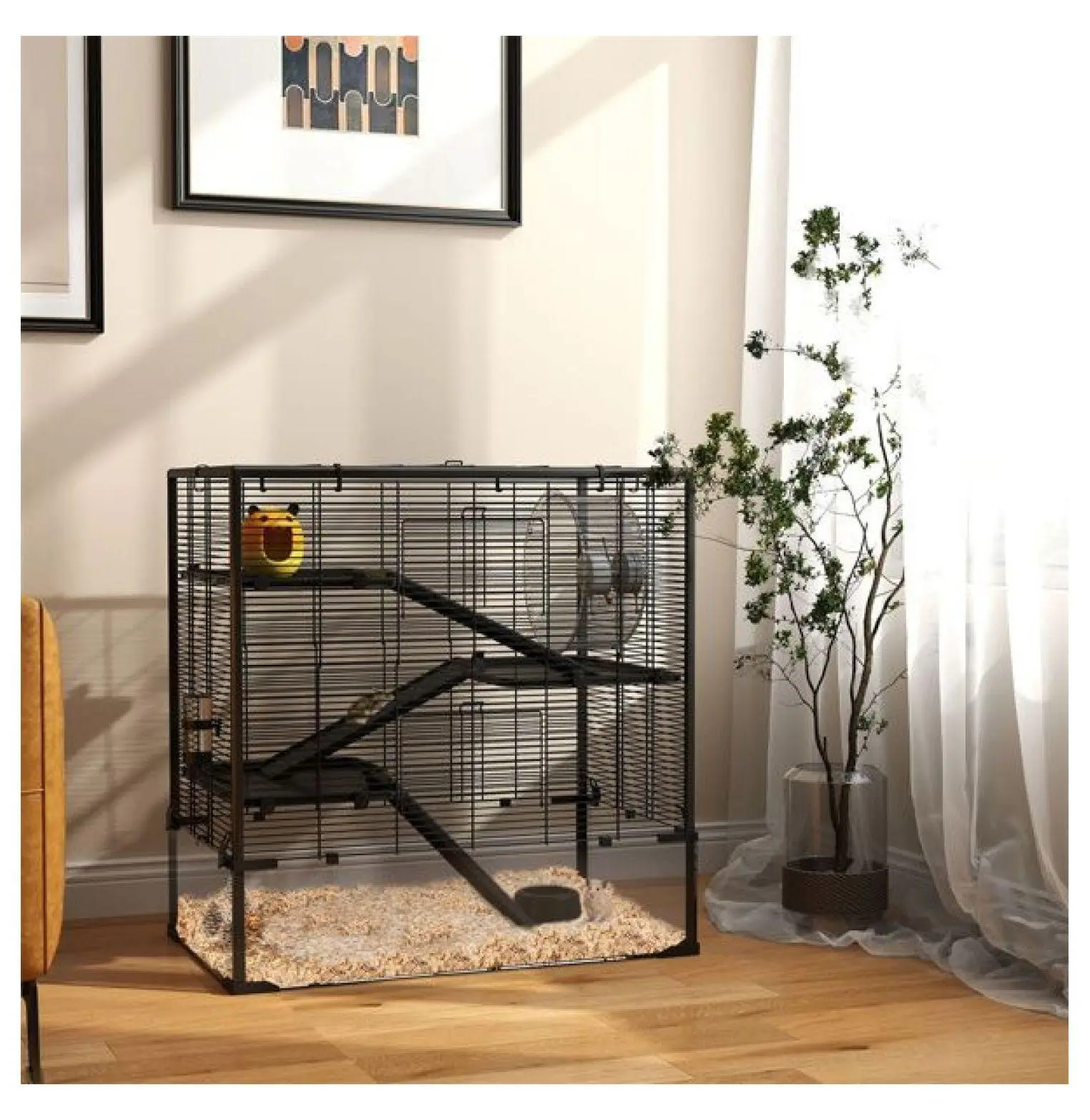 Hamster Cage Four-Tier Glass Habitat, Small Animal Home for Syrian & Dwarf Hamsters, Rats, Gerbils - Steel Frame, Running Wheel & Accessories as picture