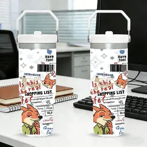 Zootopia 2 New Movie Vacuum Flasks 30oz Flip Straw White Tumbler with Handle | Leakproof Twist-On Lid Water Bottle | Double Wall Vacuum Insulated Stainless Steel Cup | BPA-Free Reusable Travel Mug for Gym, Work & Daily Use