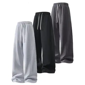 3-piece Men's solid color sweatpants - soft knit, elastic belt, double side pockets, ideal for spring and fall casual outdoor activitiesGift