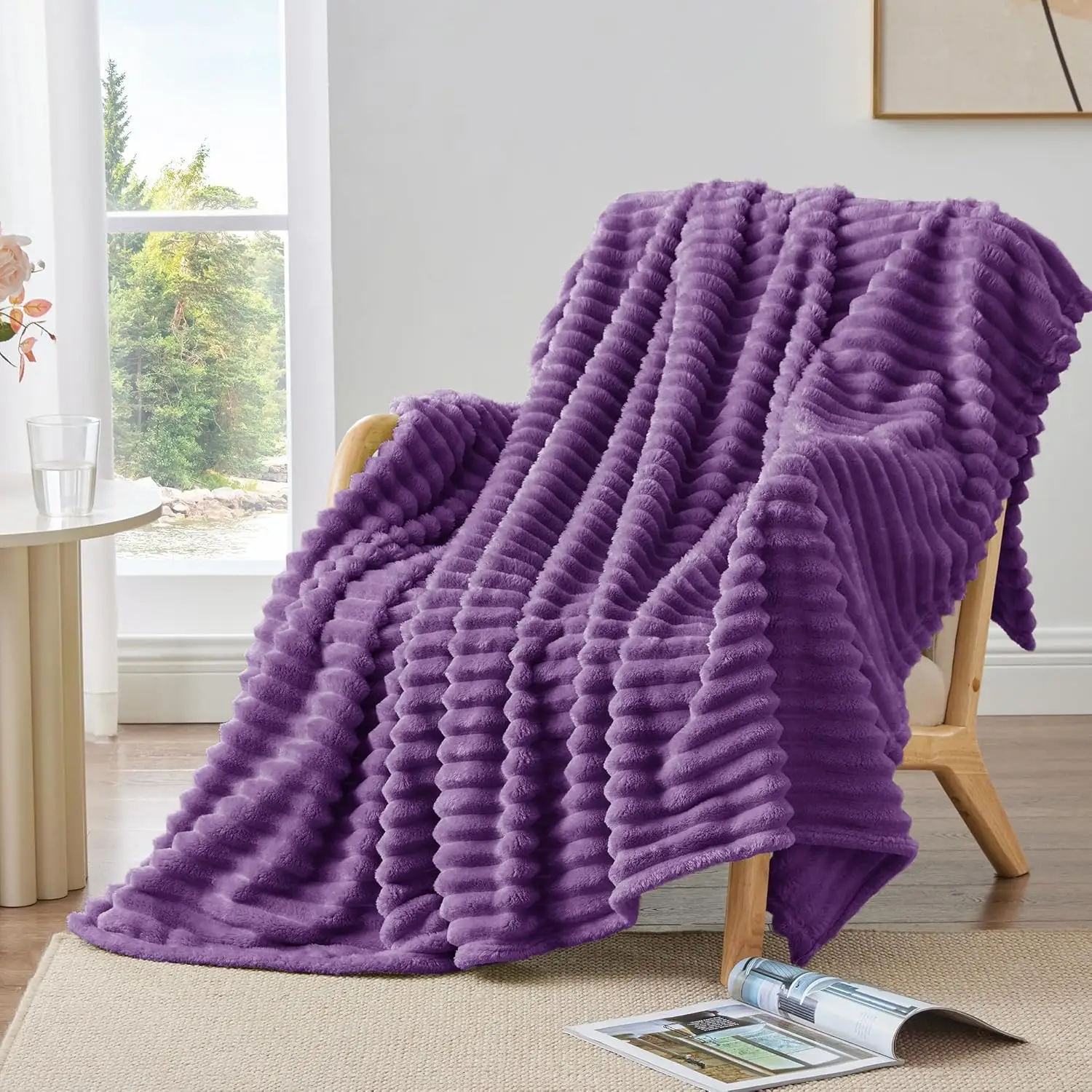 Solid Color Fleece Throw Blanket, 1/2 Counts Soft & Warm Fluffy Blanket, Decorative Blanket for Home Living Room School Office
