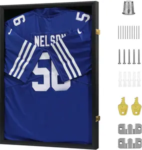 Jersey Frame Display Case - Football Jersey Shadow Box - Jersey Display Frame with Acrylic Door and Hanger for Baseball Basketball Soccer Hockey Sport Shirt and Uniform,Black