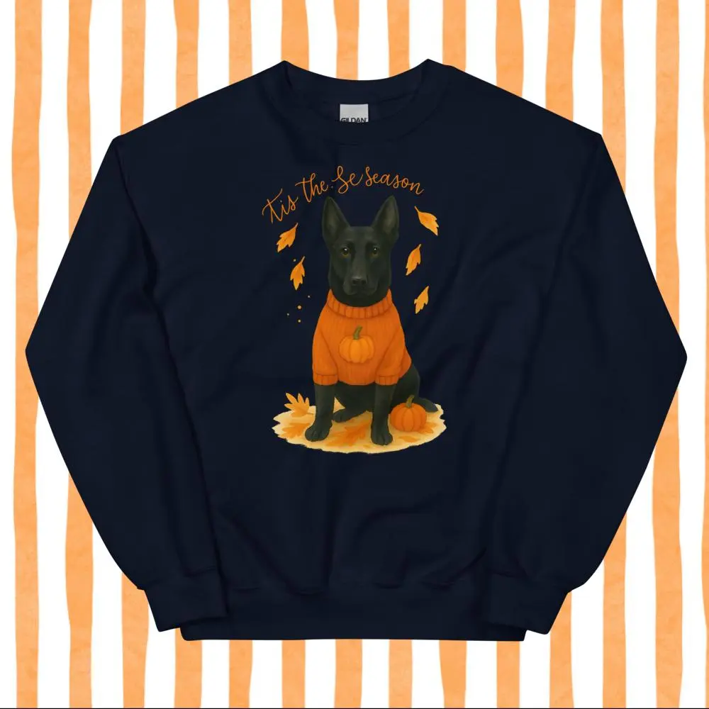 Tis the Season Black German Shepherd Sweatshirt - Unisex Apparel Relaxed Fit Printed In The USA Clothing Womenswear Casual Comfort Cotton Top Athletic Boho Chic