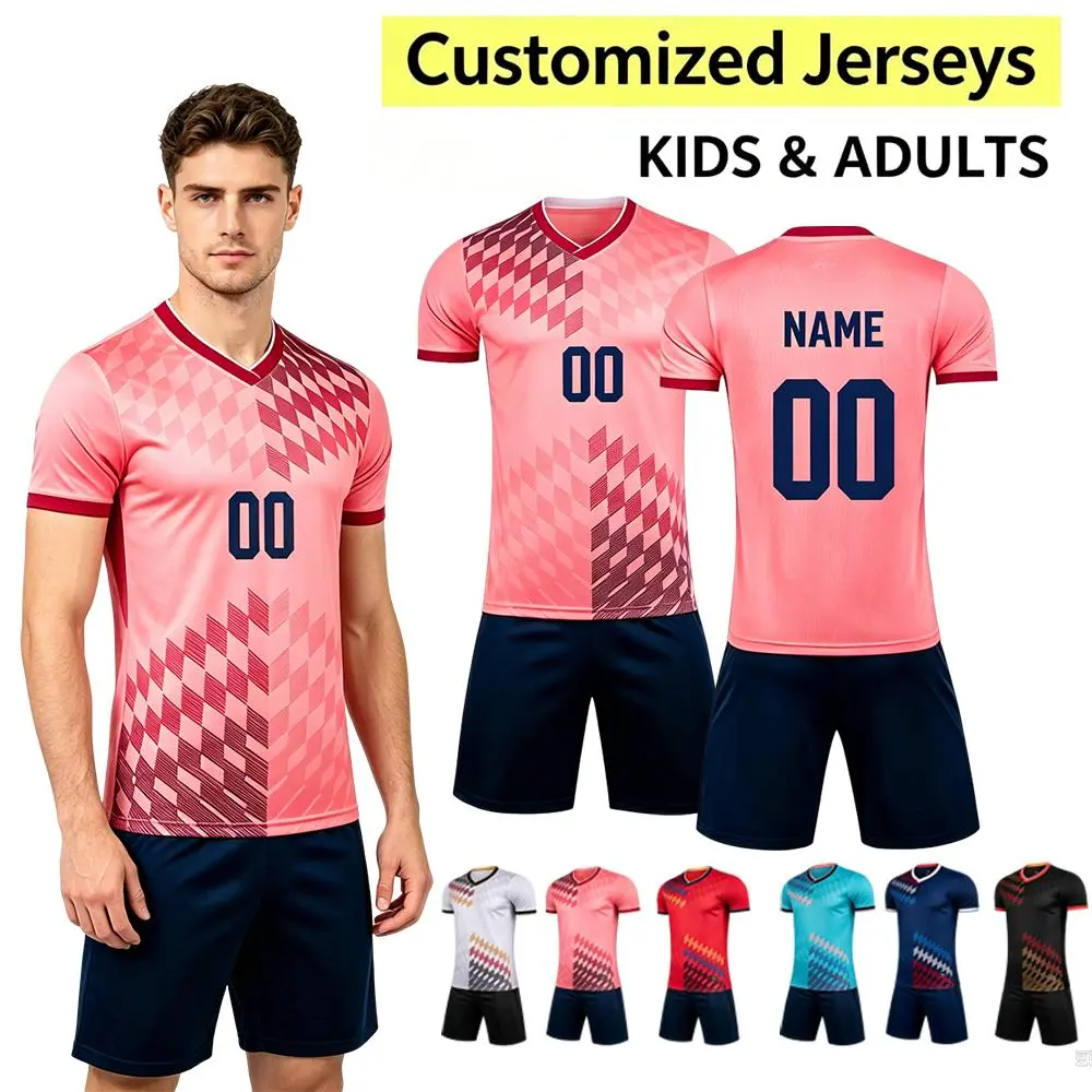 Personalised Soccer Jersey Kit for Male Adults & Kids with Custom Name & Number, Breathable Polyester Football Uniform for Sports Training, Football Jersey Style, Customized, Contact Us, Different Sizes, Durable, Elastic, 2Xl, S