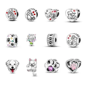 MULA Cat and Dog Cute Beads - 925 Silver Pet Beads, Perfect Gift for Pet Lovers, Fashion Beads for Women, Compatible with All Pandora Bracelets and Necklaces