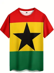 Ghana Flag T-Shirt, Menswear Streetwear 3D Printed Ghana Culture Clothing, Soft Polyester Fabric, Comfortable Short Sleeve Round Neck, Perfect Gift for Fans