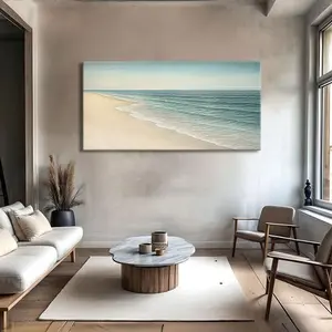 Tailored Canvases Beach Shoreline Coastal Wall Art II Canvas – Beach Decor for Bedroom, Ocean Accent, Outdoor Shore Display, Nautical Style Artwork, Coastal Canvas for Bathroom, Home Interior, Blue White,