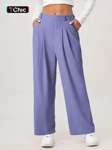 New Women's High Waisted Slimming Wide Leg Pants, Casual Loose-Fitting Long Trousers, All Seasons Plain Style
