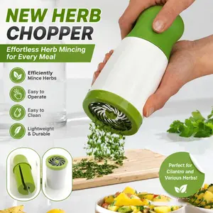 White & Green Compact Cordless Herb Chopper - All Natural Flavor-Friendly, Efficient Cilantro & Herb Mincer, Easy to Operate & Clean, Lightweight Durable Kitchen Tool for Seniors, Picnic & Camping Home Cooking, Multifunctional Durable Chopper, Portable Ve
