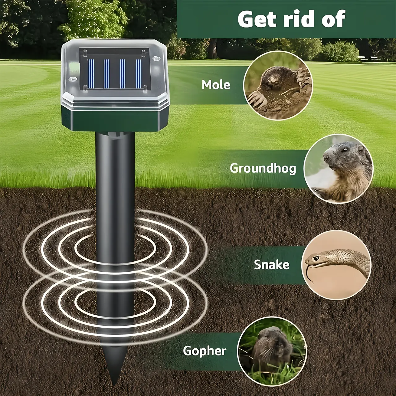 1/2/4 Pcs Solar Powered Repeller, IP44 Waterproof Sonic Repellent Device, Effectively Repel Moles, Rats, Snakes, Cats, Birds, Ideal for Yard Garden Farm Lawn, Solar Animal Repellent, Electronic Pest Repellent