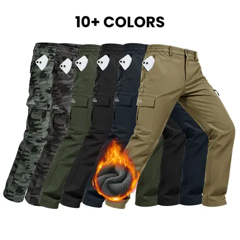 GOPUNE Men's Winter Tactical Cargo Pants Fleece Lined Snow Ski Waterproof Softshell Work Pants Outdoor Hiking  Wear Resistant Windproof Trousers Solid Basic Black # tactical cargo men