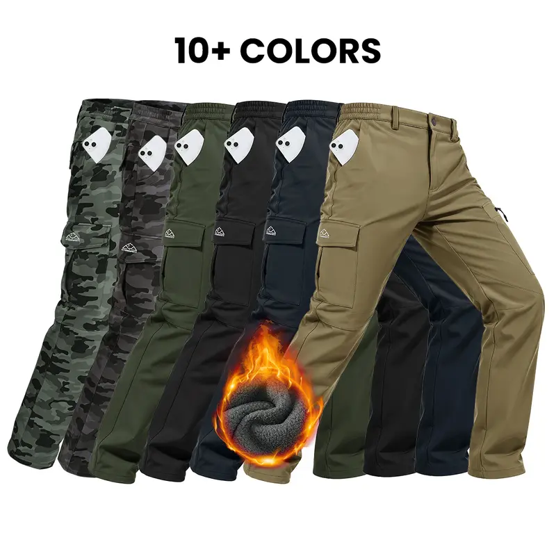 GOPUNE Men's Winter Tactical Cargo Pants Fleece Lined Snow Ski Waterproof Softshell Work Pants Outdoor Hiking Wear Resistant Windproof Trousers Solid Basic Black # tactical cargo men