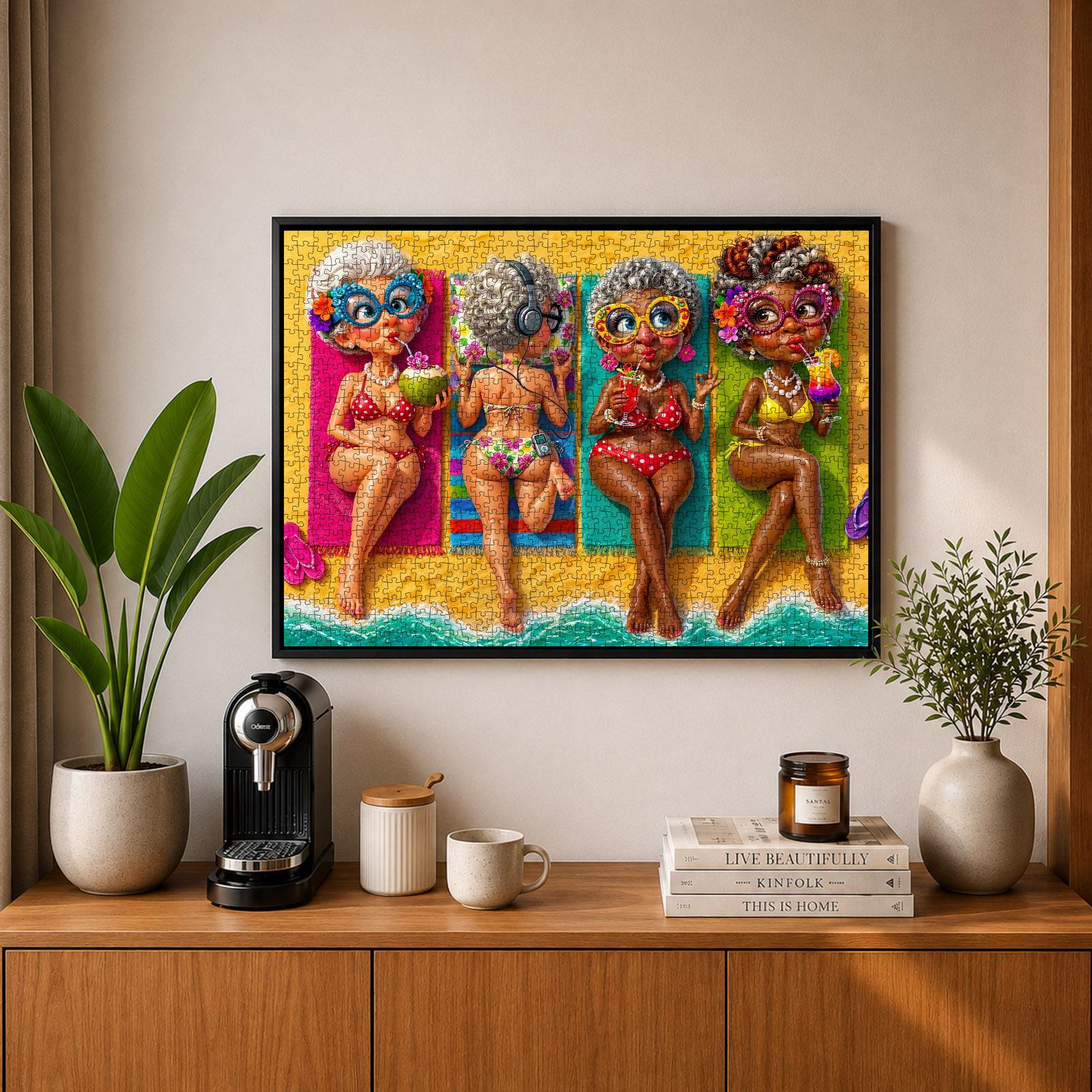 Walarky 1000-Piece Jsp-Beachgrandmas Beach Jigsaw Puzzle - Whimsical Cartoon Artwork, Adults/Family Game Nights Brain Teaser, Stress Relief Decoration, Ideal Gift, 27.5x20inch(70x50cm)
