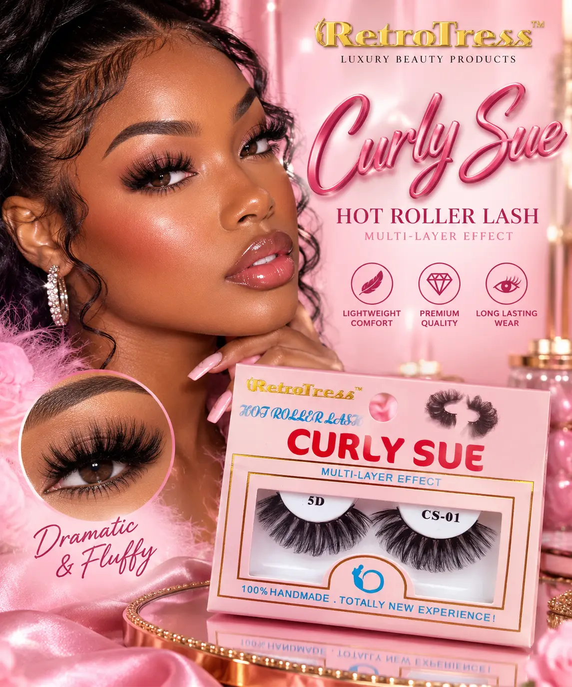 Curly Sue Hot Roller Lash 5D Multi-Layer Effect Dramatic & Fluffy Lightweight Comfort Premium Quality Long Lasting Wear