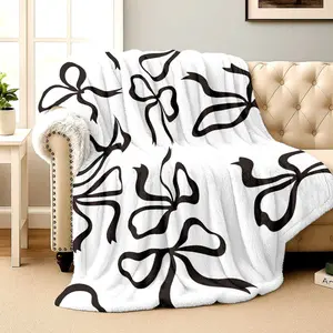 Flannel Blanket, 2D Printed Abstract Art Minimalist Black And White Throw, Birthday/Holiday Gift, Multi-Use For Sofa/Bed/Camping/Office/Tourism, Machine Washable, Pet-Friendly Festival Decorations, Multiple Sizes, All-Season Use