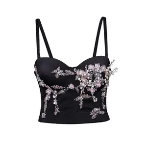 Tank Tops Women Bra Blusas Short Corset Woman Clothing Sling Beading Embroidery Fishbone Wedding Party Blind Date Stage Party Shaper Ladies Crop Shirt Tube Tops Vest
