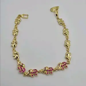 ELEPHANT'S beautiful bracelets pink colors style stones cute  gold-plated 7"inches