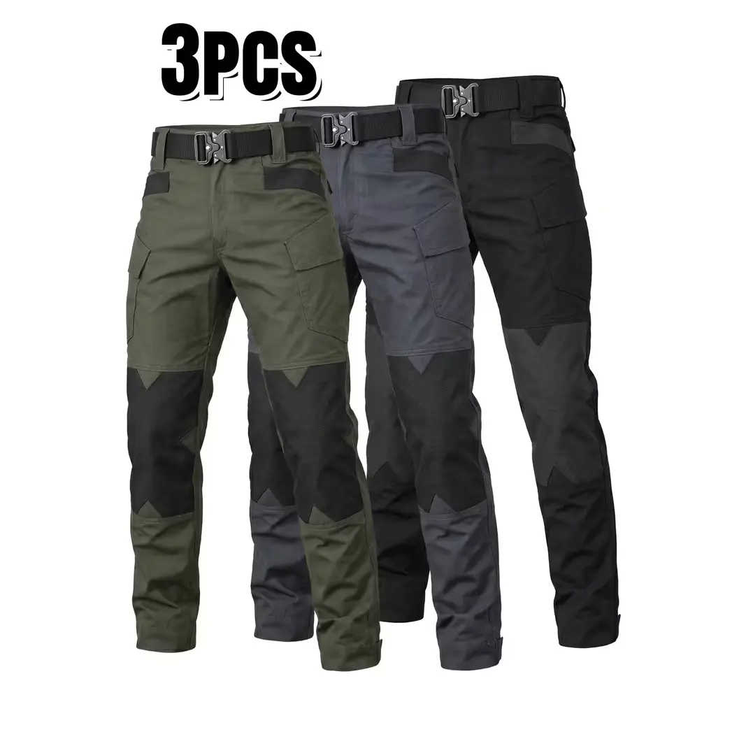 3 Pcs Men Tactical Pants, Durable Anti-scratch Fabric, Elastic Waist & Reinforced Pockets, Knee Protection Design, 230g Weight, Perfect for Outdoor & Travel, Belt Excluded
