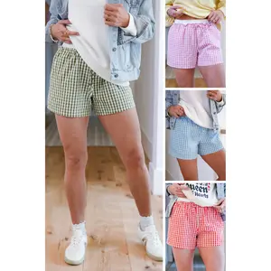 Gingham Print Double Elastic Waist Boxer Shorts