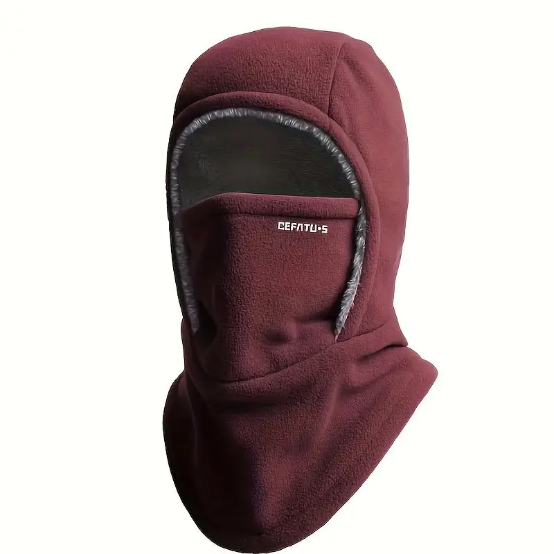 1pcs Plush Full Face Bear Ear Balaclava - Synthetic Thick Polyester Fabric, Windproof Neck Warmer for Winter Skiing