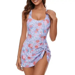 The lady's beachwear one-piece  suit swimwear swimsuit conceals excess fat.
