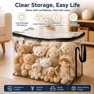 Clear PVC Stuffed Animal Storage Bag, Dustproof Plush Toy Organizer Box with Handle, Kids Playroom & Bedroom, Waterproof Organizer Bag