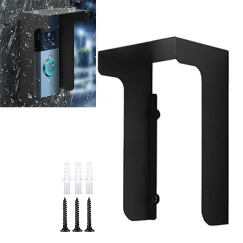 Doorbell Rain Cover Protection, Windproof Round Doorbell Bracket Kit, Metal Ring Doorbell Cover Plate, Visual Doorbell Rain Cover, Video Doorbell, Screws, Stability, Secure