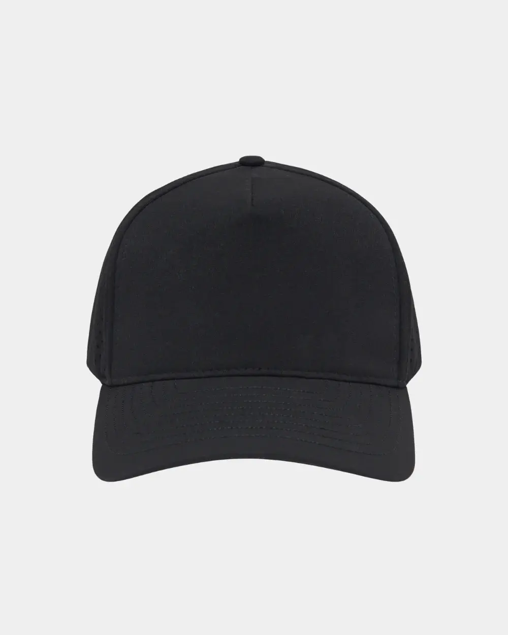 Performance Black Running Cap Laser Perforated Breathable Athletic Hat Quick Dry Sport Cap for Gym and Workout