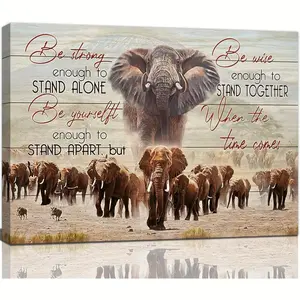 Elephant Wall Art - African Elephant Canvas Print - Wild Animal Elephant Picture Wall Decoration, Be Strong Inspirational Quote Painting - Modern Artwork - For Bedroom & Living Room - Home Decor - Perfect Gift for Animal Lovers Ornaments Artistic