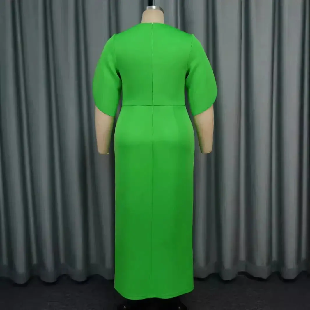 Elegant Macy African Party Evening Dresses for Women Autumn African Half  Sleeve V-neck Polyester Long Macy Dress Green Gowns Outfits
