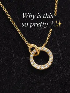 Minimalist 18K Gold Plated Double Circle Necklace Zircon Pendant Elegant Chain for Women