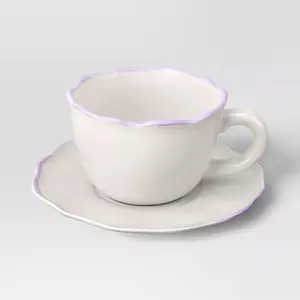 10 fl oz Easter Stoneware Rimmed Tea Cup and Saucer Plate Purple - Threshold ™