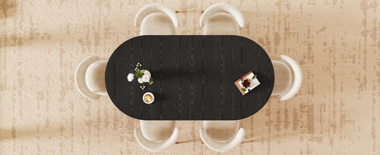 【BackToSchool】ONBRILL 41-78 Inch Extendable Dining Table for 4-8, Gorgeous Fluted Expandable Kitchen Table with Storage, 2 Leaf, Mid Century Modern Oval Dinner Tables for Dining Room, Kitchen, Living Room BackToSchool