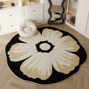 Cream Color Irregular Floral Living Room Carpet, Thick Soft Bedroom Rug, Suitable for Sofa and Coffee Table, High-End Vanity Chair Pad