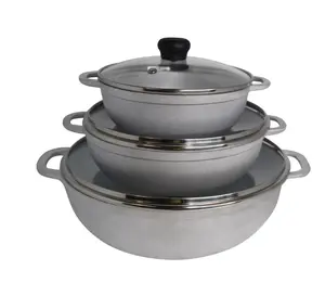 IMUSA 1.5/2.5/5.2qt Cast Aluminum Caldero 3pc Set with Glass Lid - 18/22/28cm